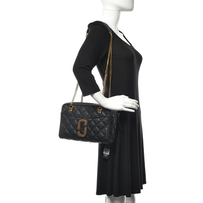 Marc Jacobs Grained Calfskin Quilted Double Stitched The Status Shoulder Bag Black 2 of 12