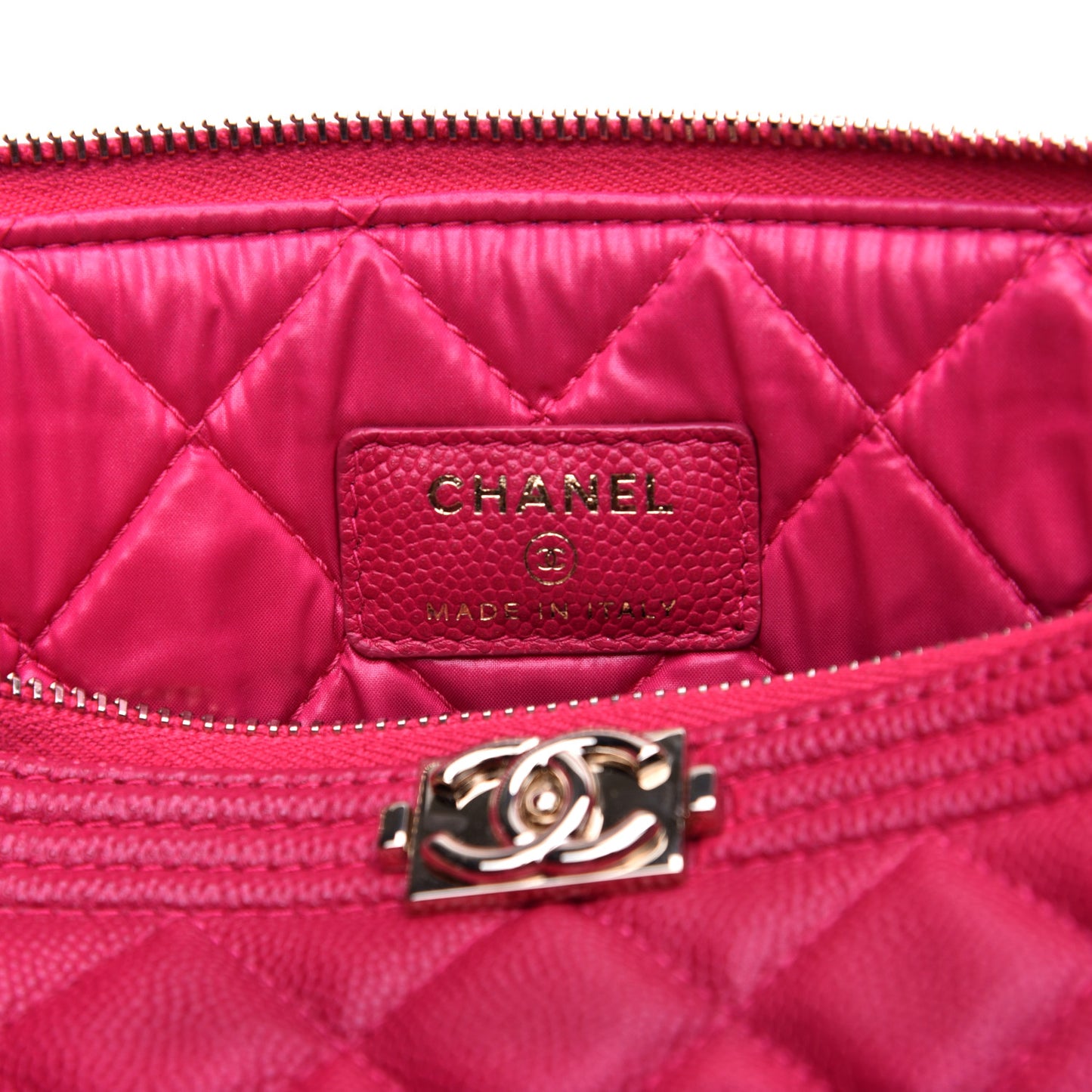 Caviar Quilted Medium Boy Cosmetic Case Dark Pink