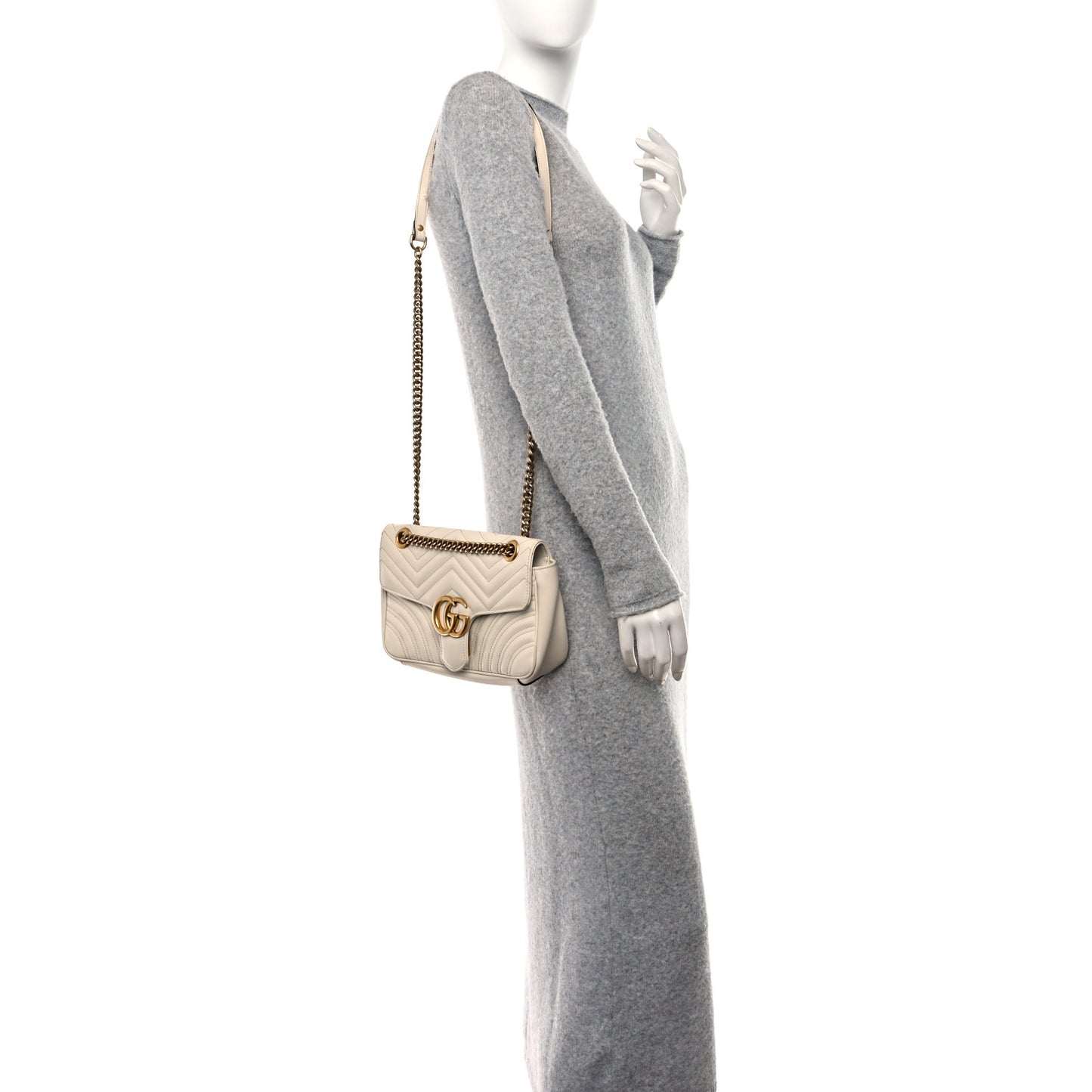 Calfskin Matelasse Small GG Marmont Shoulder Bag White