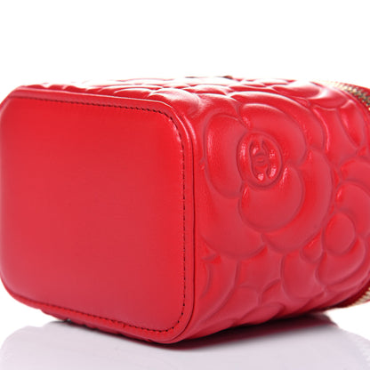 Chanel Goatskin Camellia Mini Vanity Case With Chain Red 9 of 12