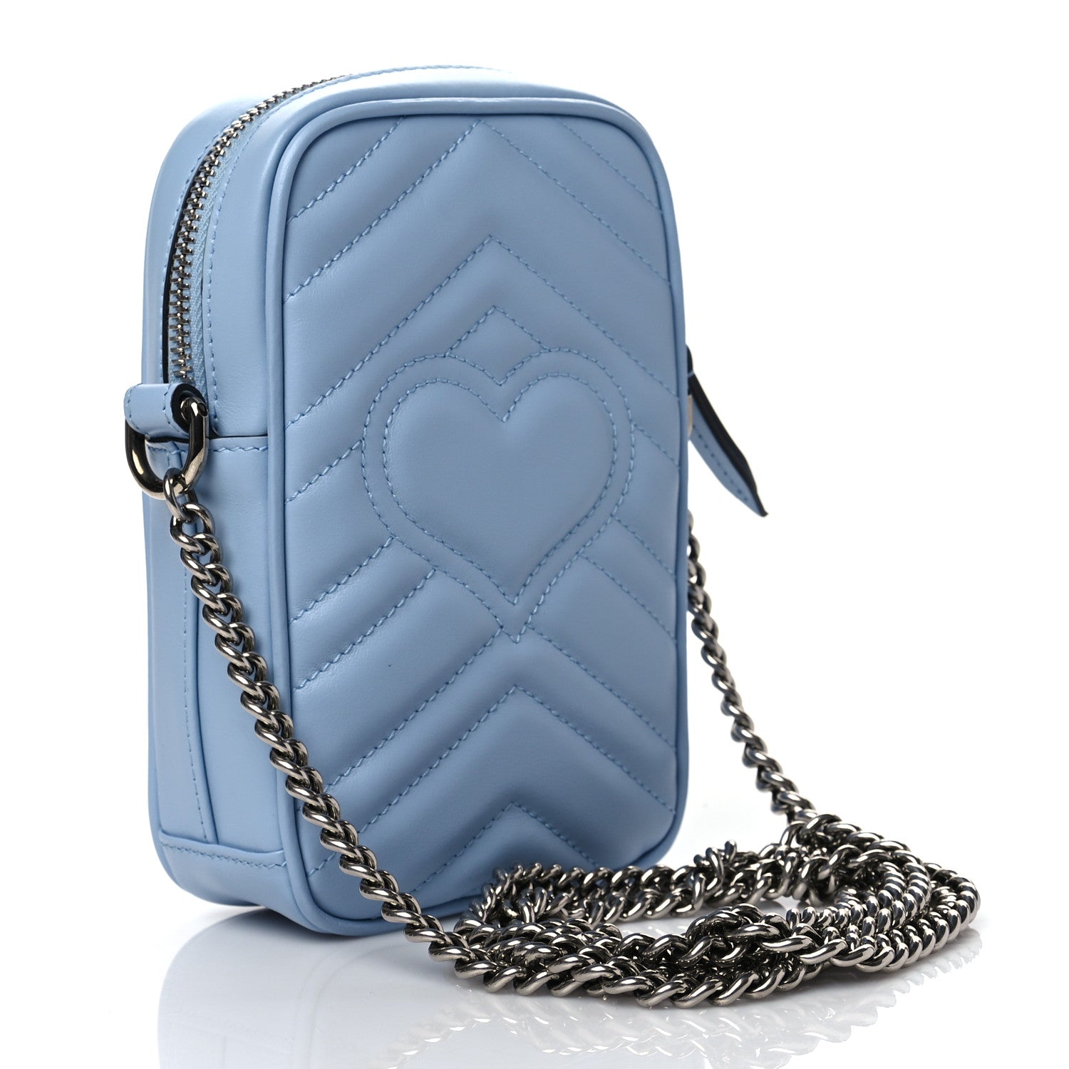 Gucci Calfskin Matelasse Mini GG Marmont Crossbody Bag Porcelain Light Blue 3 of 10