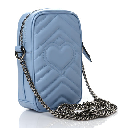 Gucci Calfskin Matelasse Mini GG Marmont Crossbody Bag Porcelain Light Blue 3 of 10