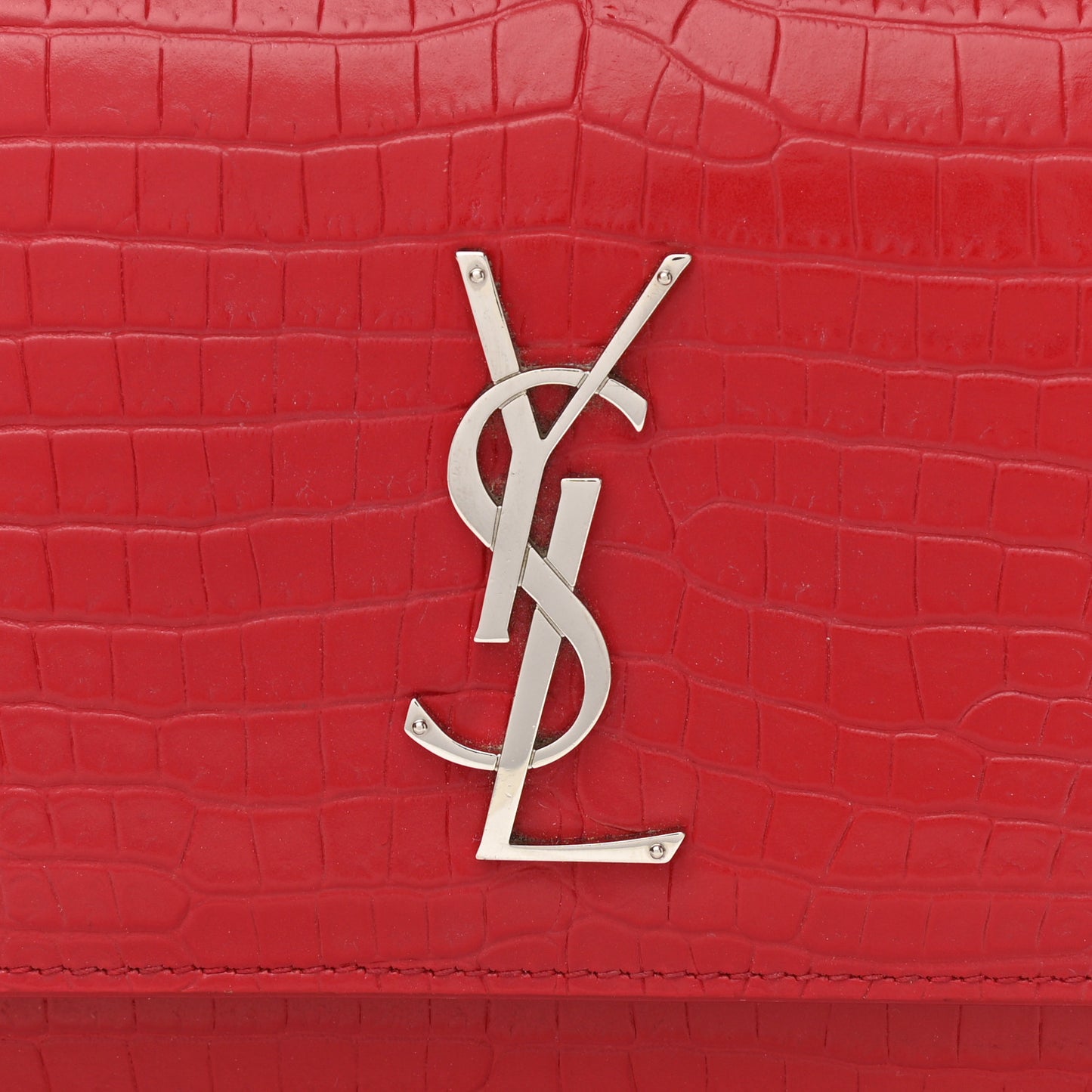 Calfskin Crocodile Embossed Monogram Sunset Chain Wallet Rouge Eros