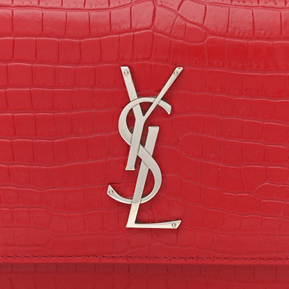 Saint Laurent Calfskin Crocodile Embossed Monogram Sunset Chain Wallet Rouge Eros 7 of 17