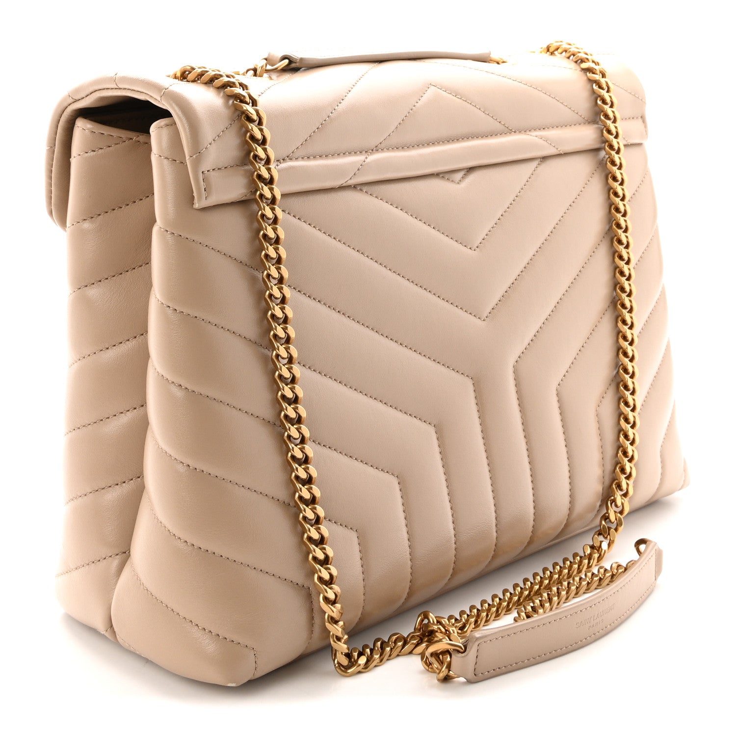 Saint Laurent Calfskin Y Quilted Monogram Medium Loulou Chain Satchel Dark Beige 3 of 10