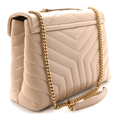 Saint Laurent Calfskin Y Quilted Monogram Medium Loulou Chain Satchel Dark Beige 3 of 10