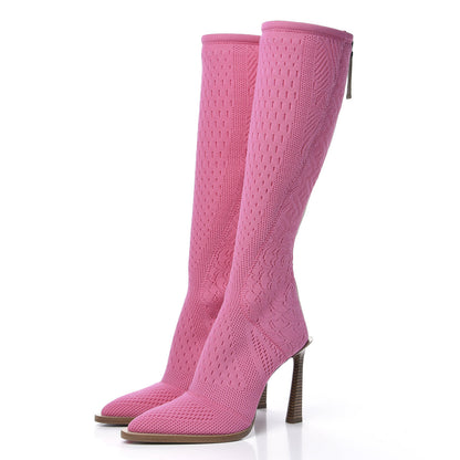 Fendi Technical 3D Mesh FFrame Tall Boots 38 Pink 3 of 6