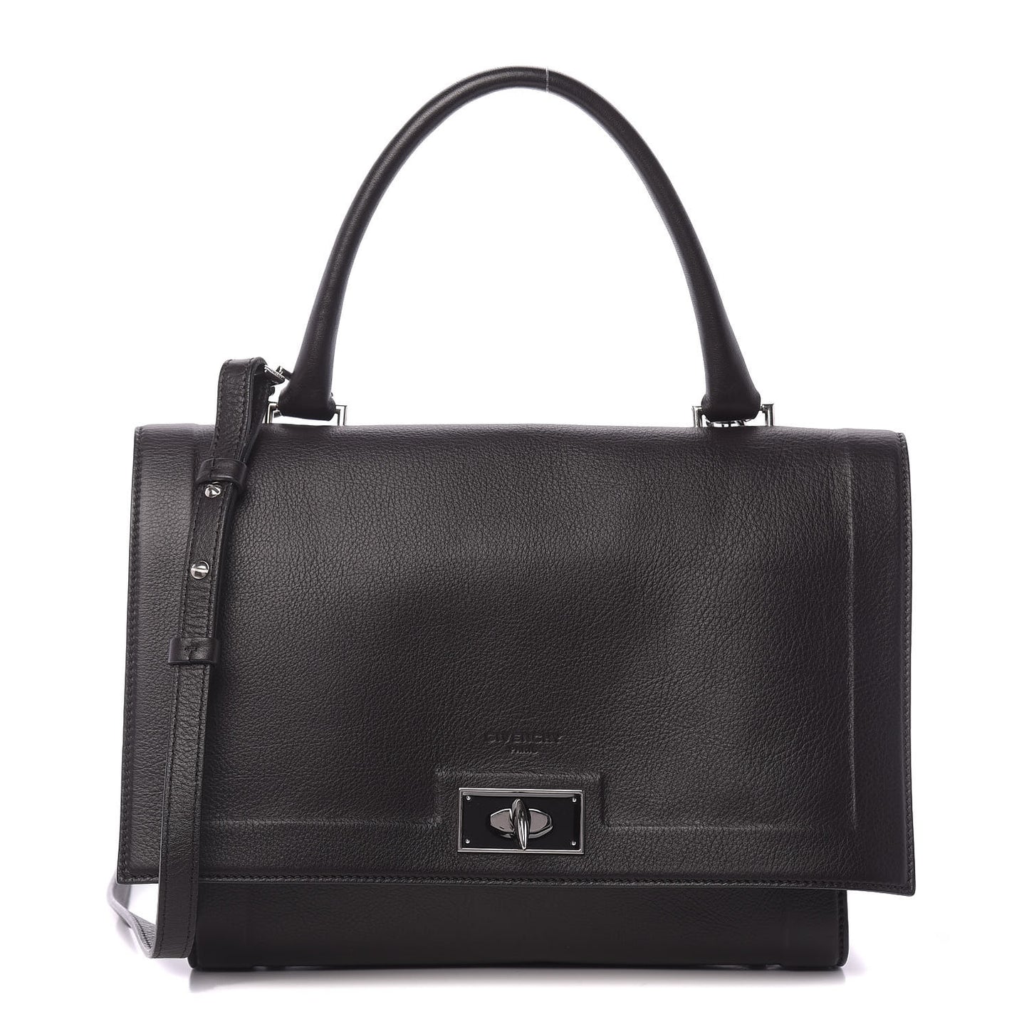 Grained Calfskin Small Shark Lock Satchel Dark Brown
