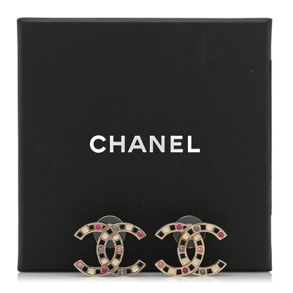 Chanel Crystal Enamel Large CC Earrings Gold Black White Pink 5 of 5