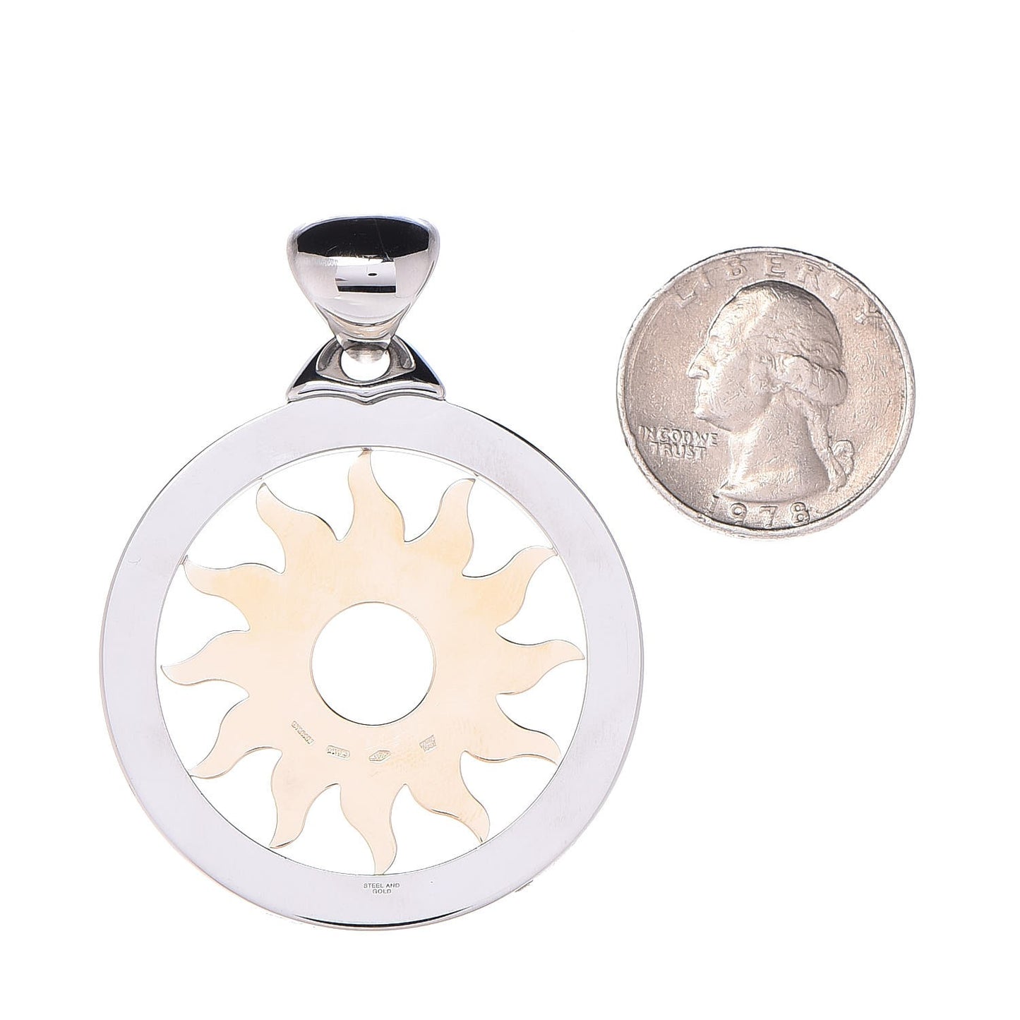 Stainless Steel 18K Yellow Gold Large Tondo Sun Pendant