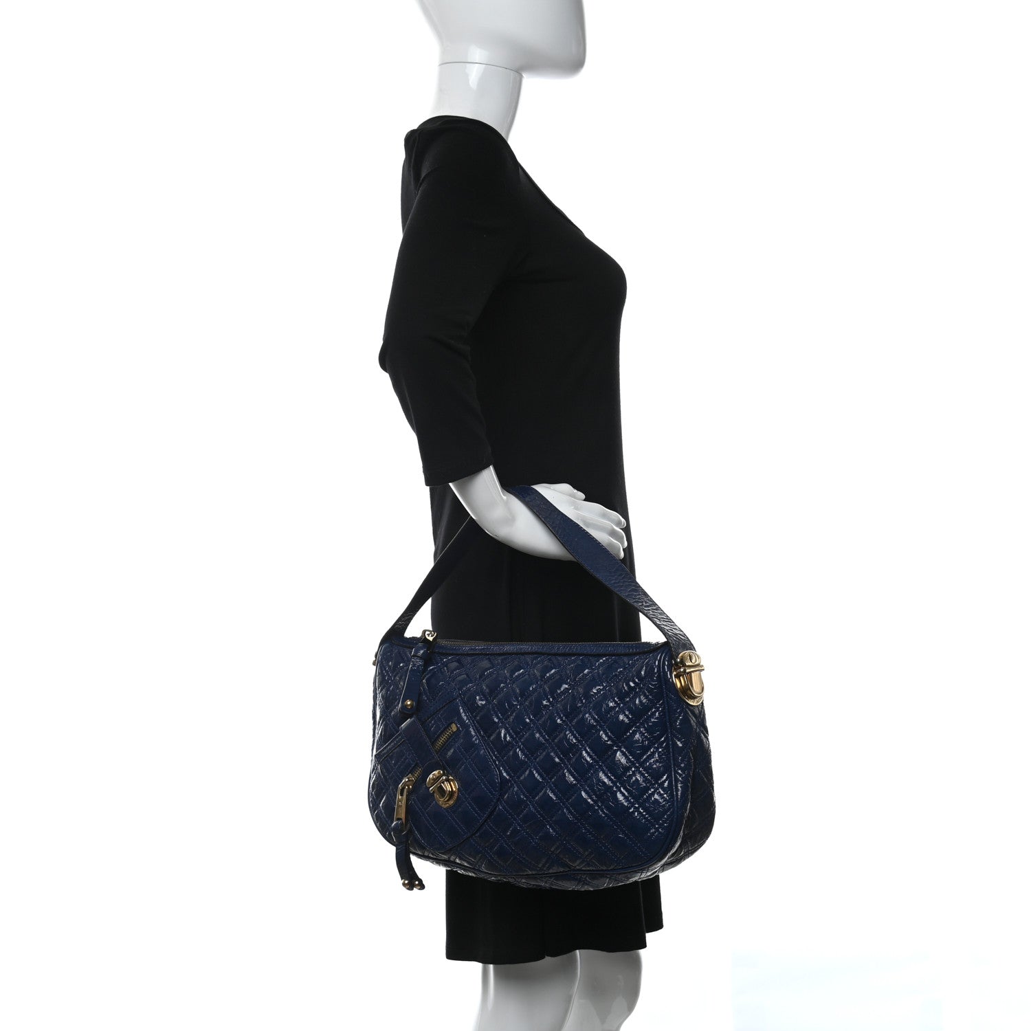Marc Jacobs Patent Quilted Goatskin Ursula Hobo Midnight 2 of 12