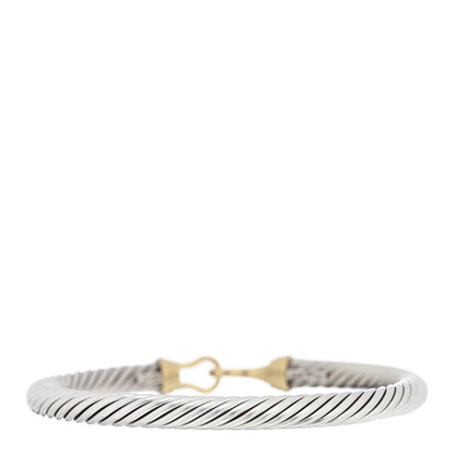 David Yurman Sterling Silver 14K Yellow Gold 5mm Cable Classic Buckle Bracelet 2 of 3