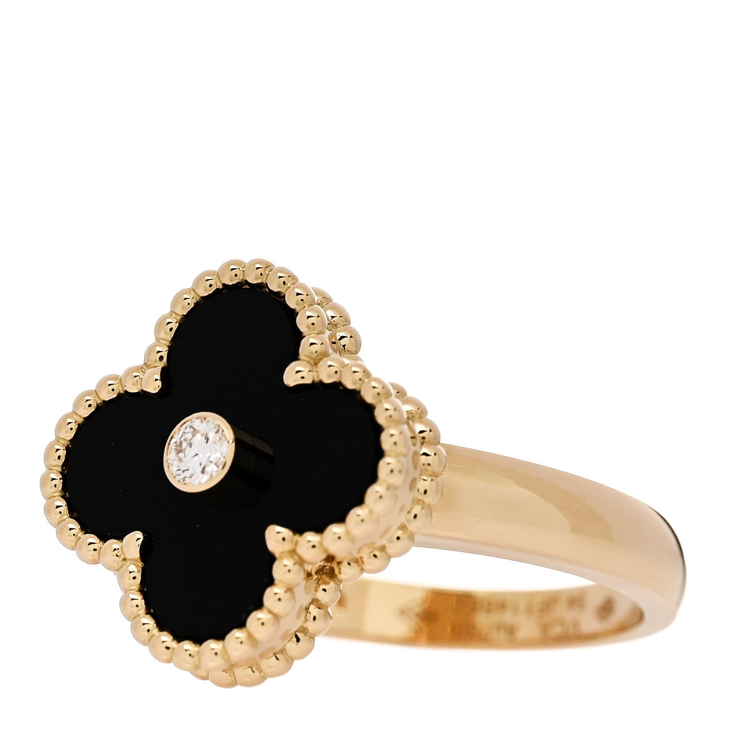 Van Cleef & Arpels 18K Yellow Gold Diamond Black Onyx Vintage Alhambra Ring 54 7 3 of 6