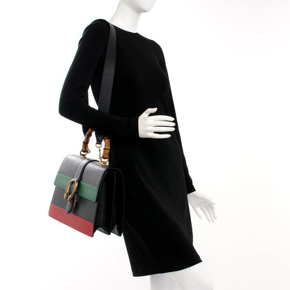 Gucci Calfskin Bamboo Web Large Dionysus Top Handle Bag Black Bright Evergreen Hibiscus Red 2 of 12