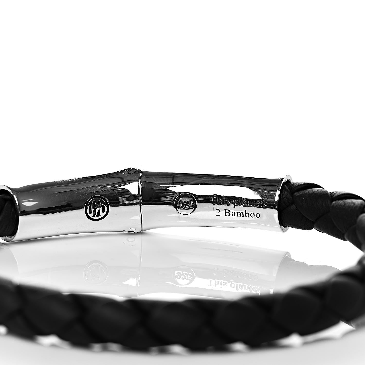 John Hardy Sterling Silver Leather 8mm Braided Bamboo Station Bracelet Black 4 of 5