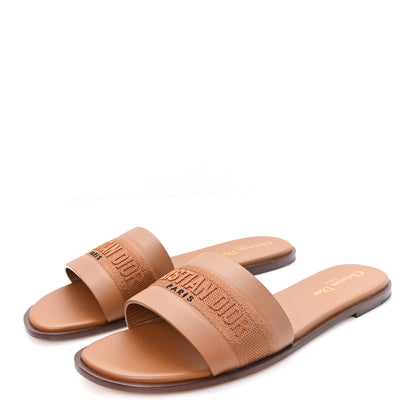 Christian Dior Calfskin Canvas Embroidered Dway Flat Slide Sandals 40 Camel 4 of 10
