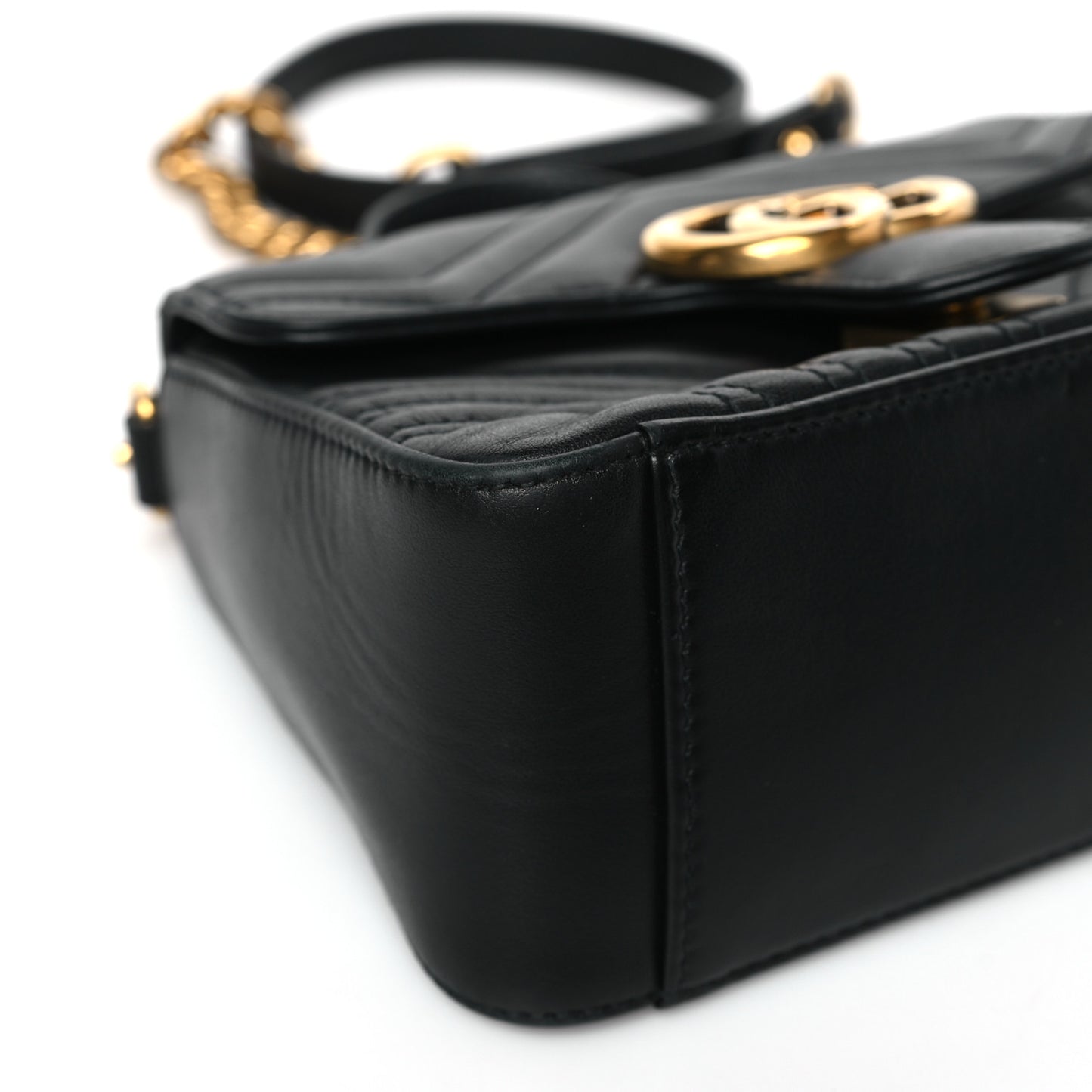 Calfskin Matelasse Mini GG Marmont Top Handle Shoulder Bag Black