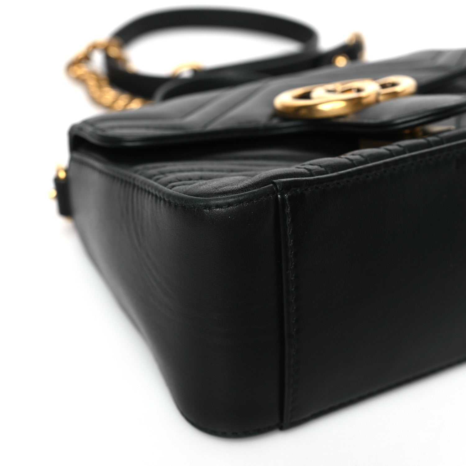 Gucci Calfskin Matelasse Mini GG Marmont Top Handle Shoulder Bag Black 8 of 9