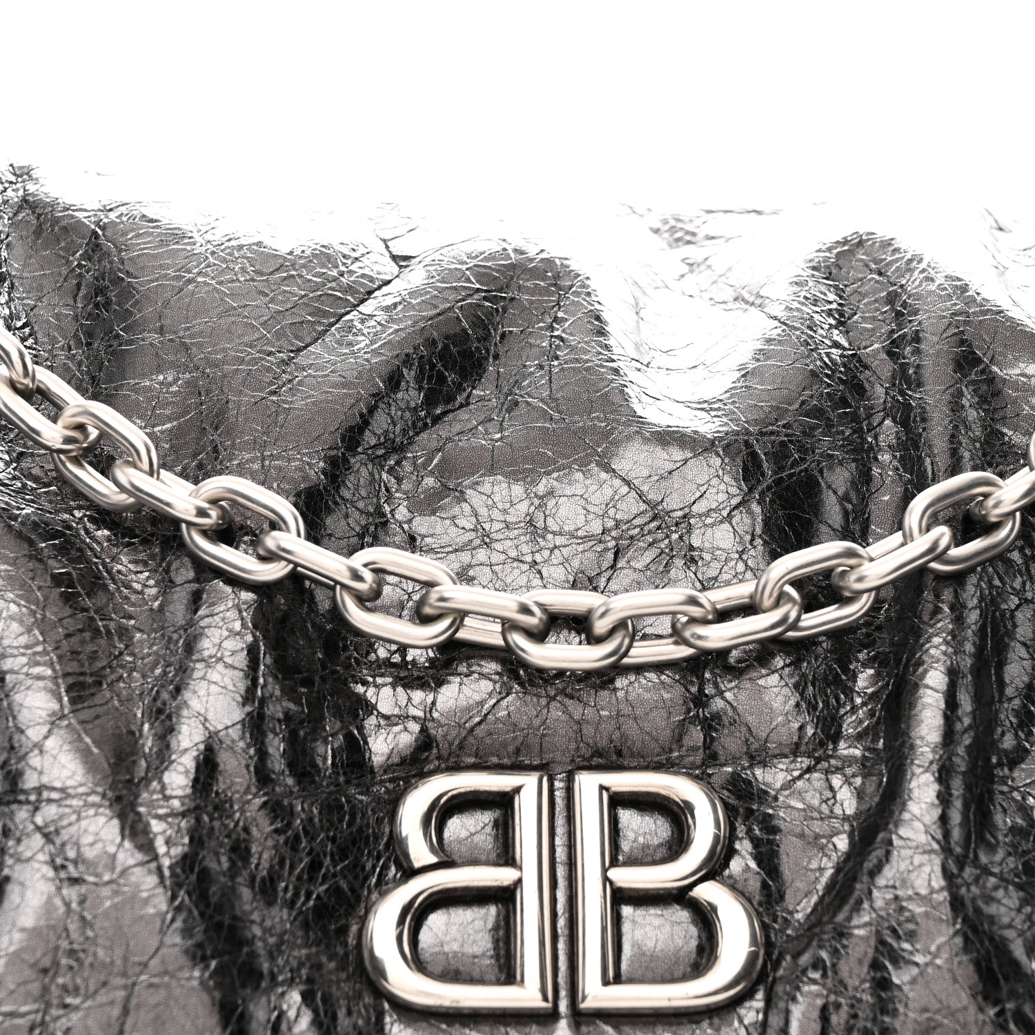 Balenciaga Metallized Arena Calfskin Medium Monaco Chain Shoulder Bag Steel Grey 9 of 11
