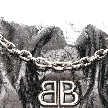 Balenciaga Metallized Arena Calfskin Medium Monaco Chain Shoulder Bag Steel Grey 9 of 11