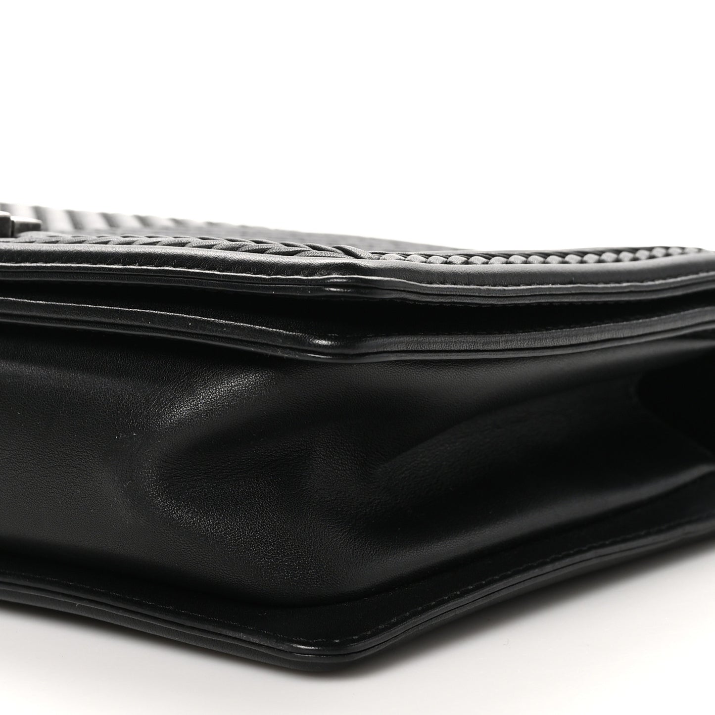 Calfskin Chevron Quilted New Medium Braided Boy Flap Black