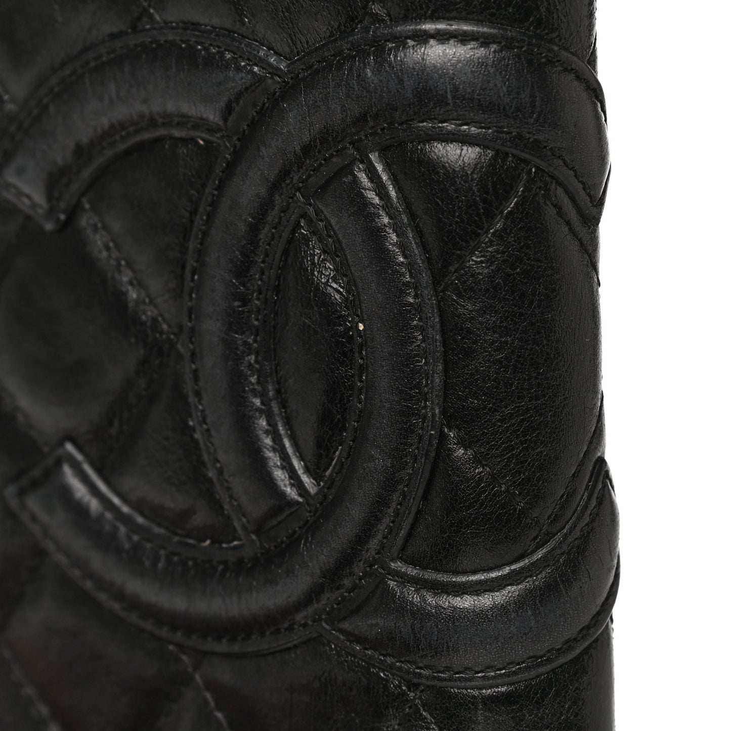 Aged Calfskin Quilted Cambon Yen Wallet Black
