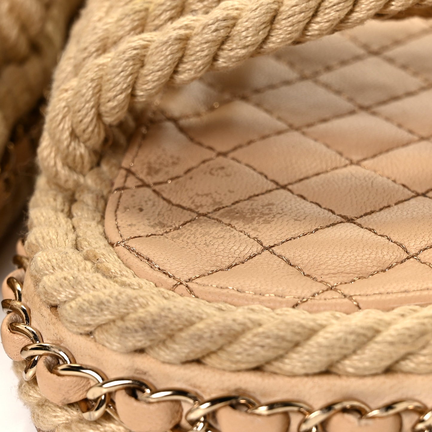 Cord Lambskin Chain Slide Sandals 39 Beige
