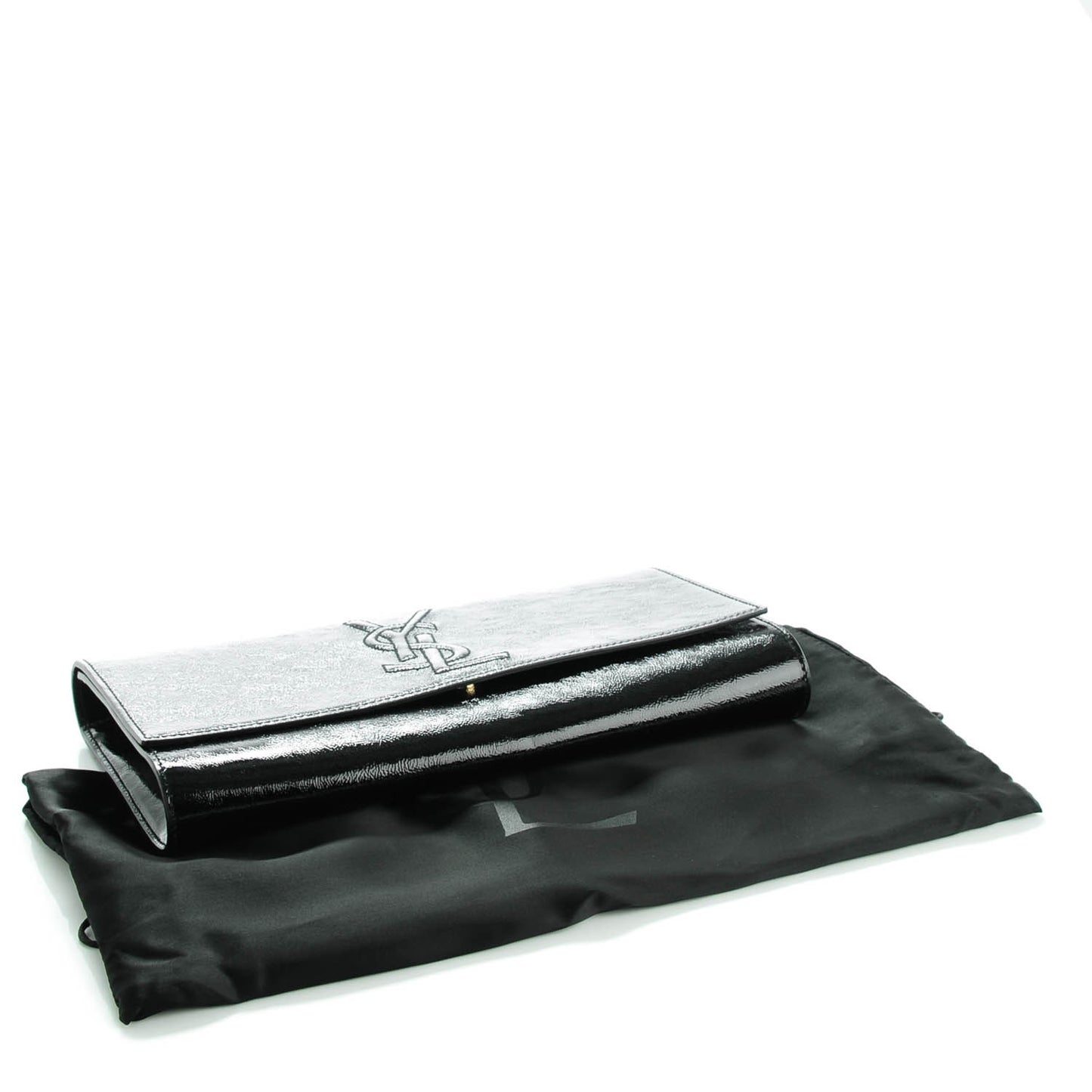 Textured Patent Monogram Large Belle De Jour Clutch Black