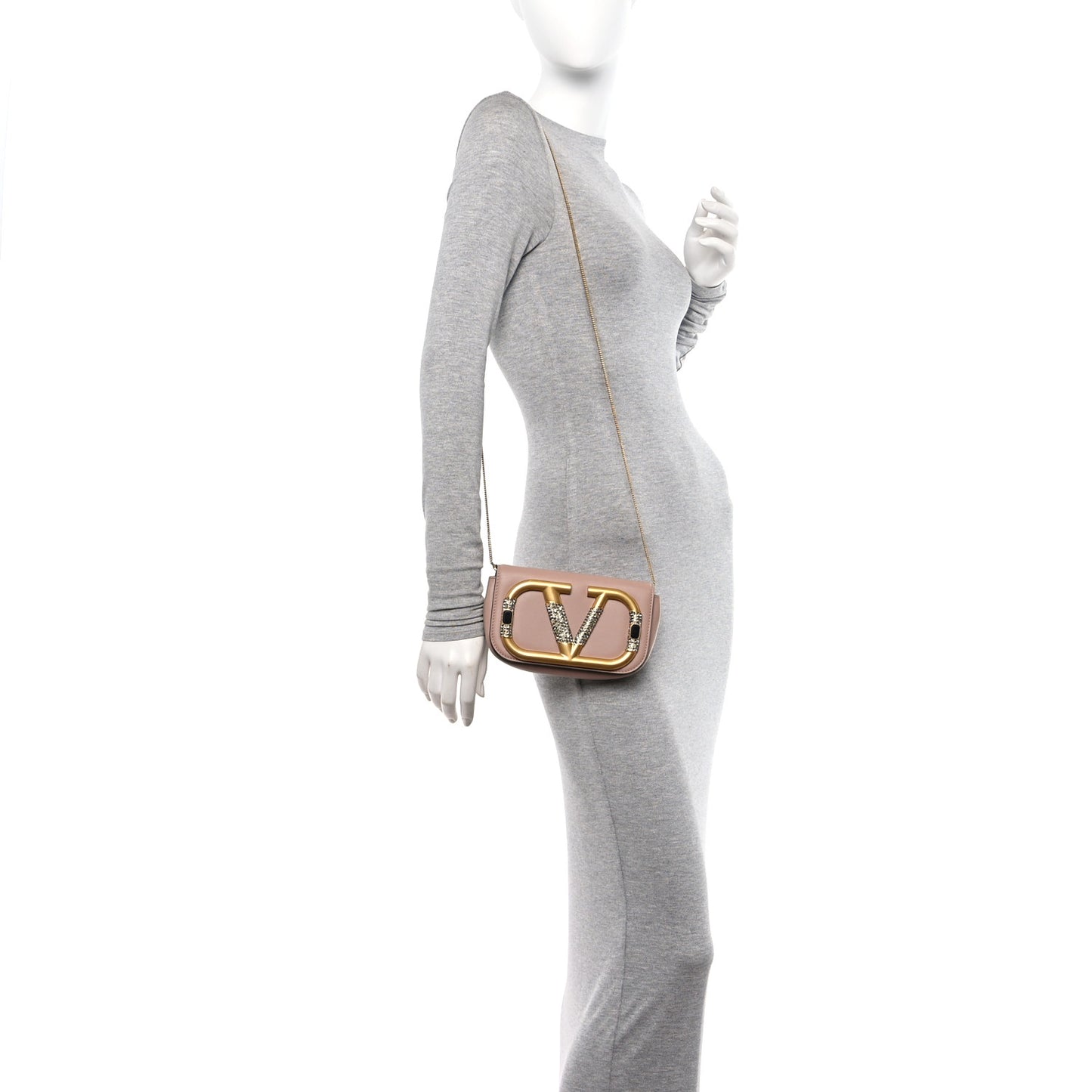 Calfskin Crystal Supervee Clutch Rose Cannelle