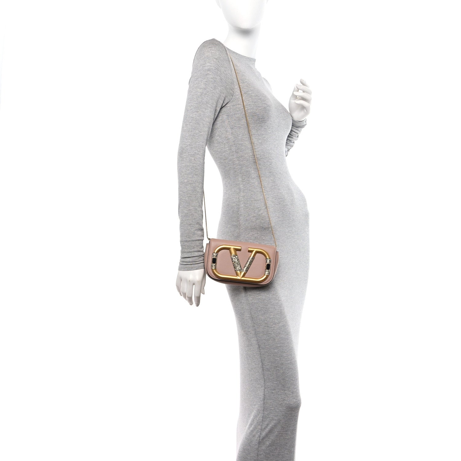 Valentino Garavani Calfskin Crystal Supervee Clutch Rose Cannelle 2 of 12