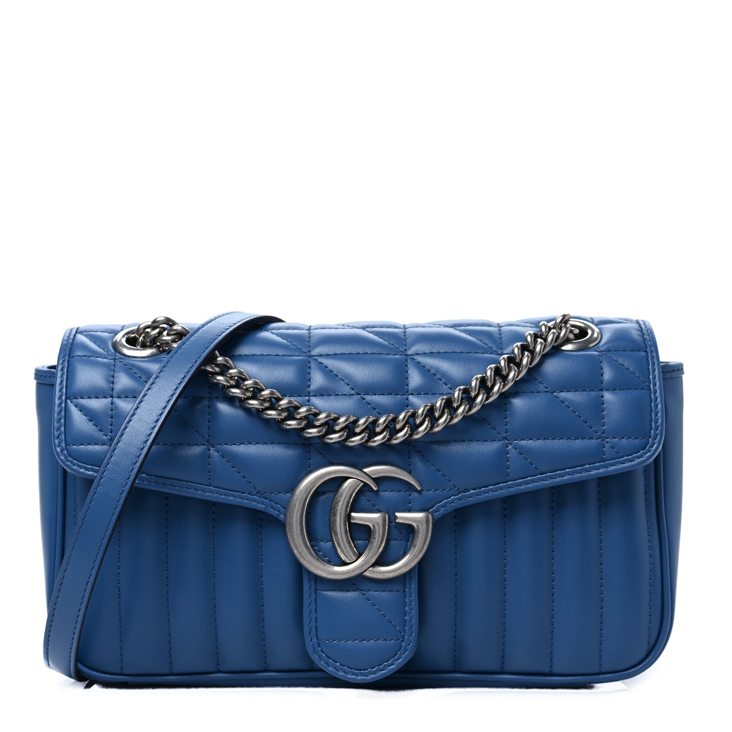 Calfskin Matelasse Aria Small GG Marmont Shoulder Bag Clear Blue