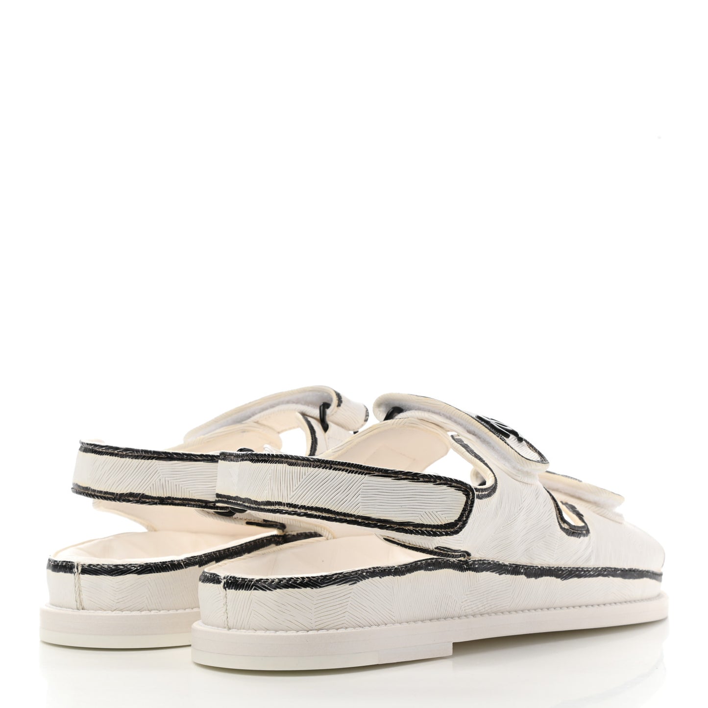 Calfskin Printed Velcro Dad Sandals 39 White Black