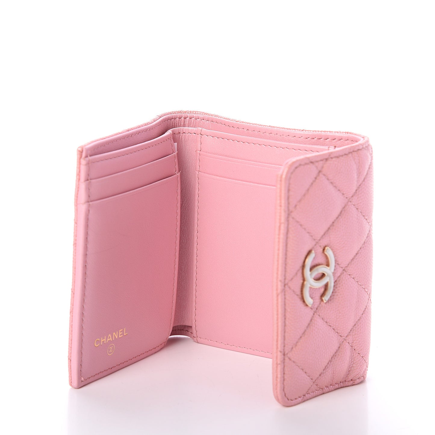 Iridescent Caviar Quilted Small Flap Wallet Rose Pink