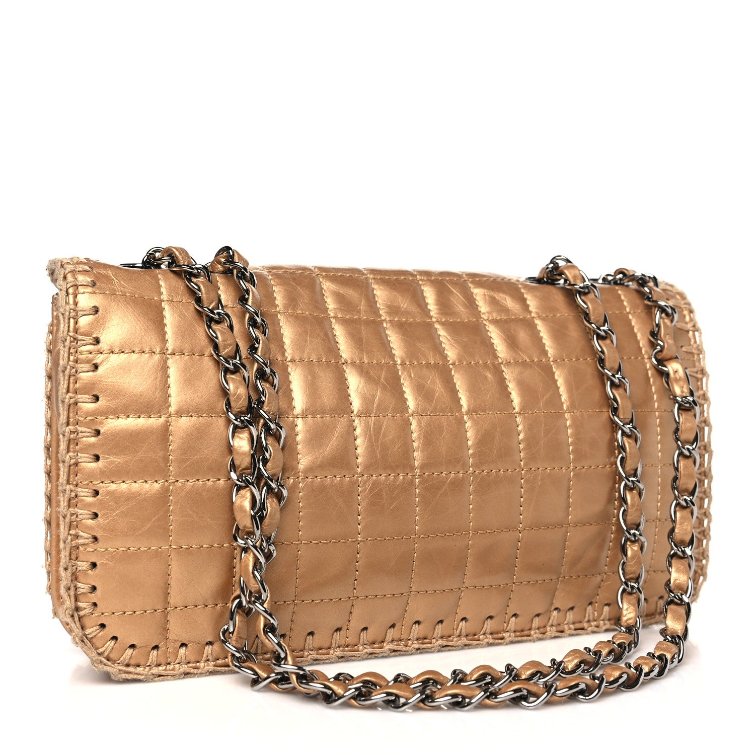 Chanel Metallic Calfskin Chocolate Bar Whipstitch Mademoiselle Flap Beige 3 of 11