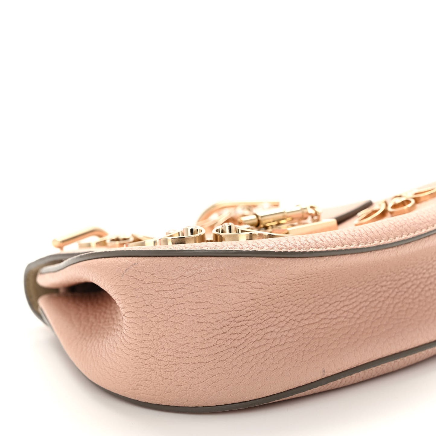 Grained Lambskin Flower Crystal Embellished Mini Drew Shoulder Bag Cement Pink