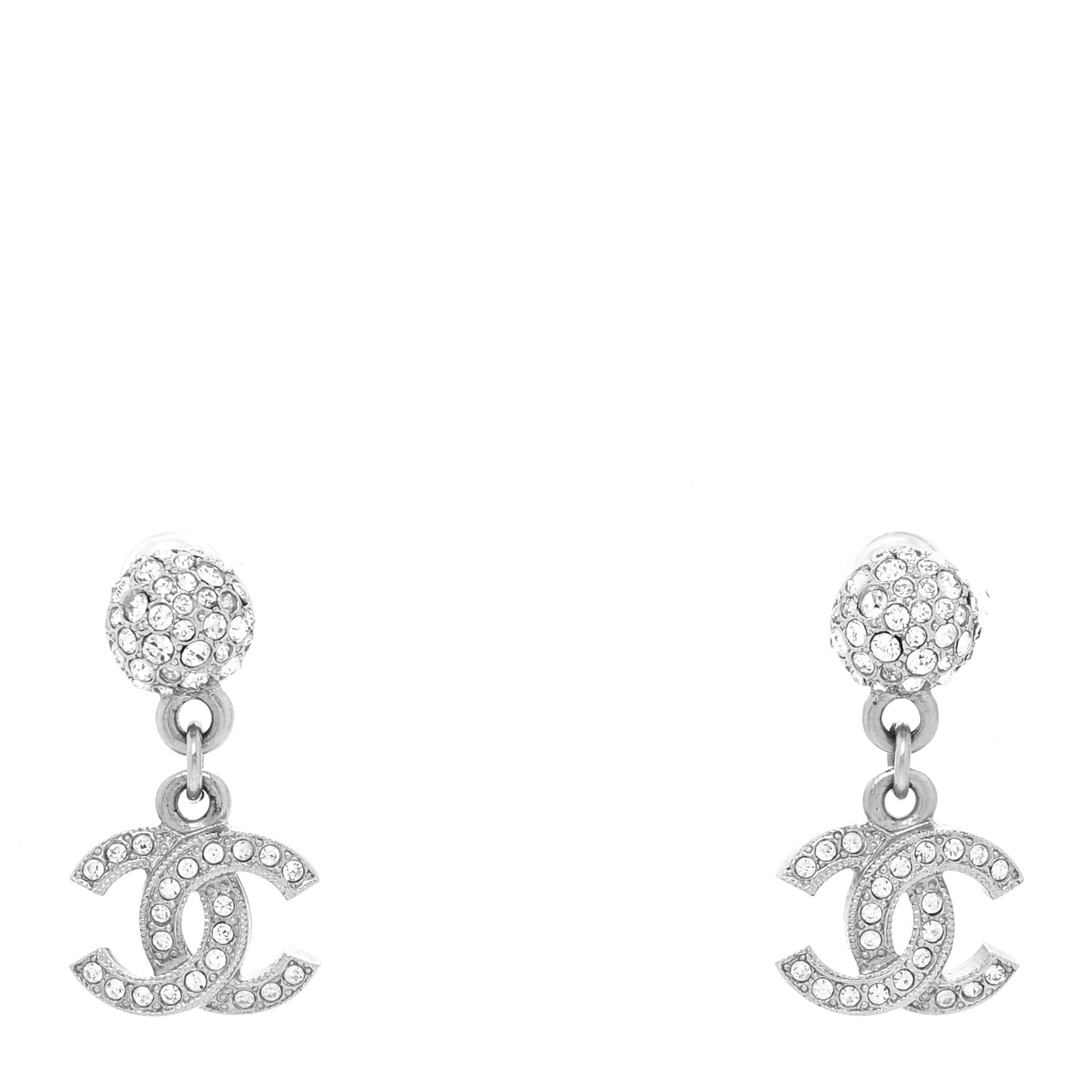 Chanel Crystal CC Drop Earrings Silver 1 of 4