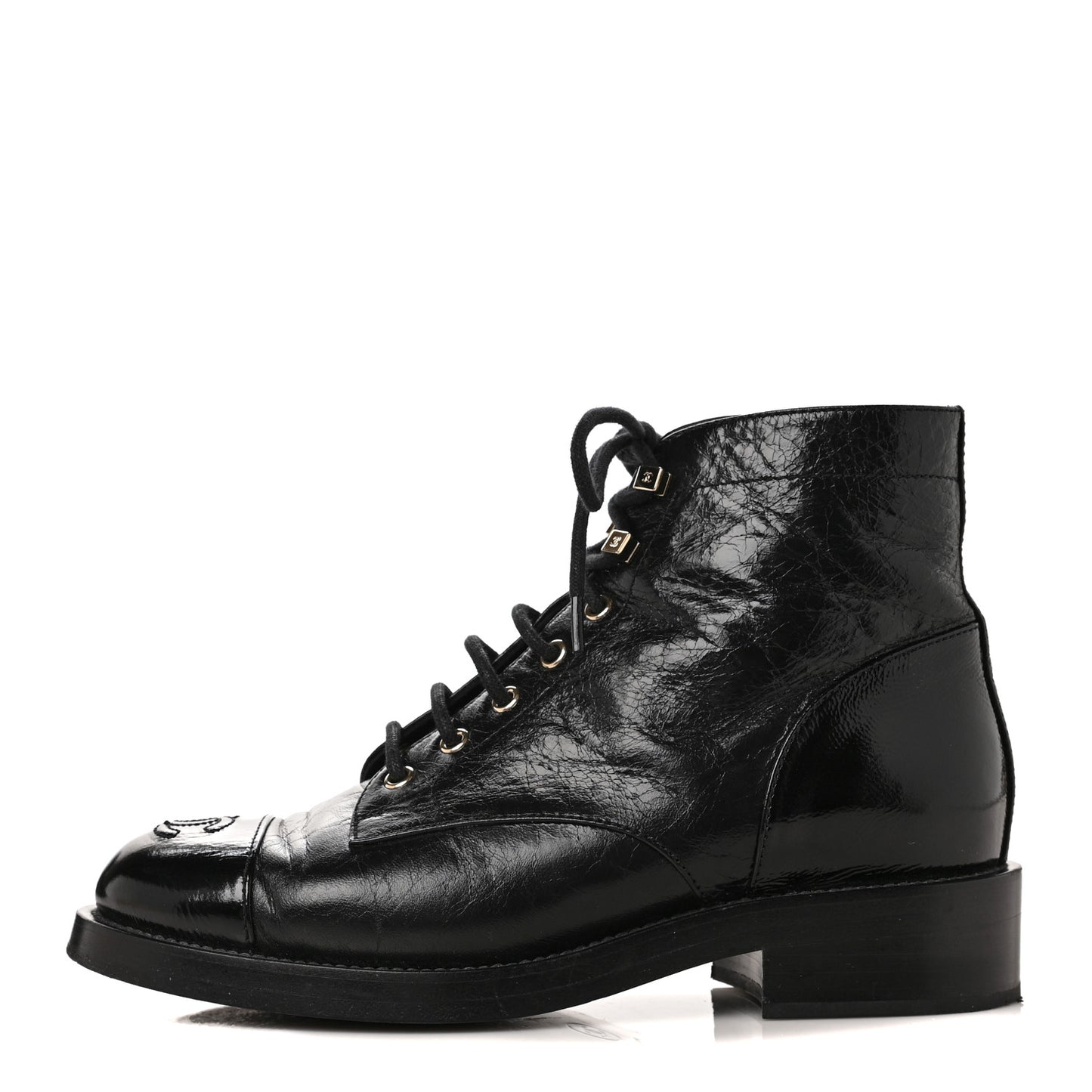 Aged Calfskin Lace Up Combat Boots 38 Black