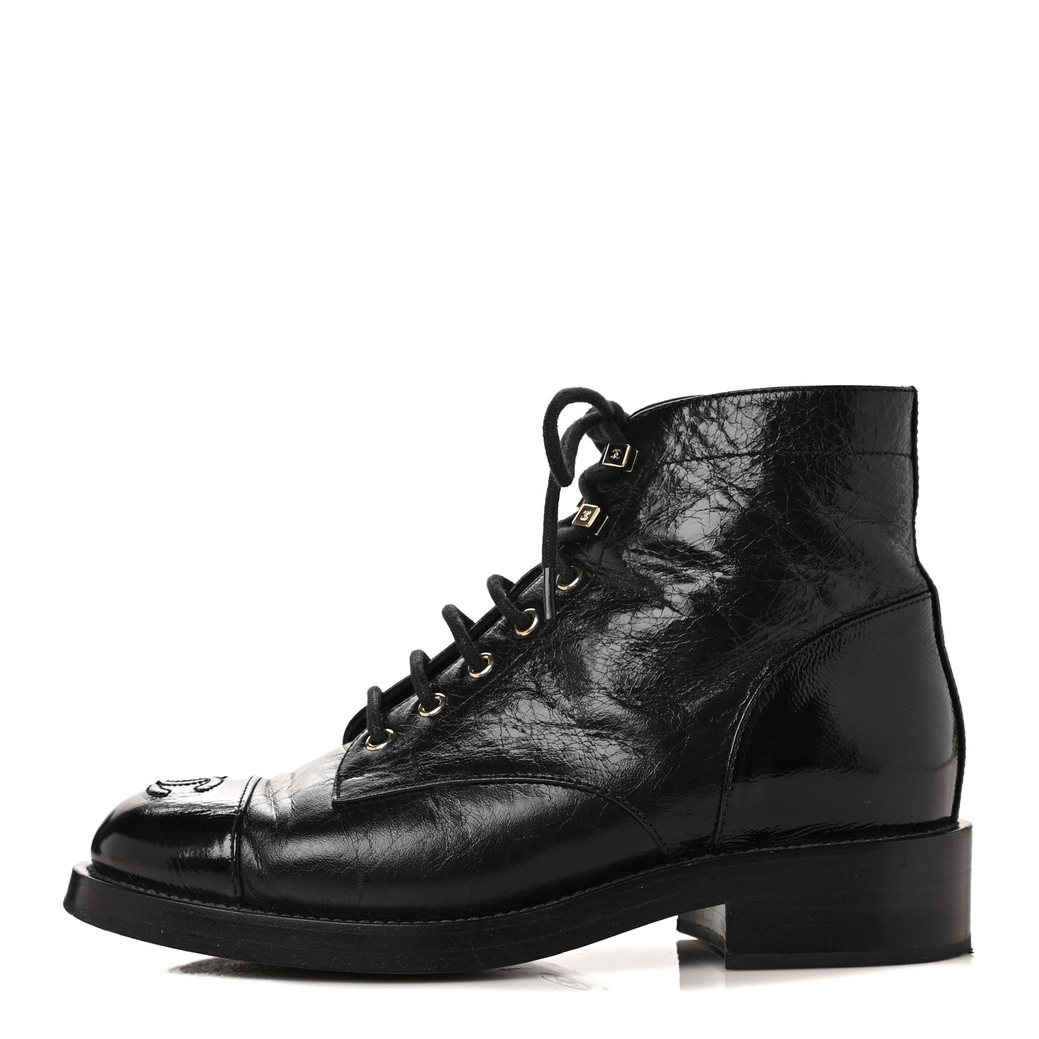 Chanel Aged Calfskin Lace Up Combat Boots 38 Black 1 of 9