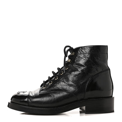 Chanel Aged Calfskin Lace Up Combat Boots 38 Black 1 of 9