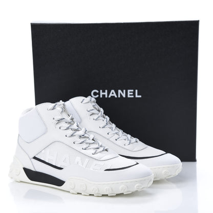 Chanel Calfskin Mesh Lycra Womens Logo High Top Sneakers 42 White 9 of 9