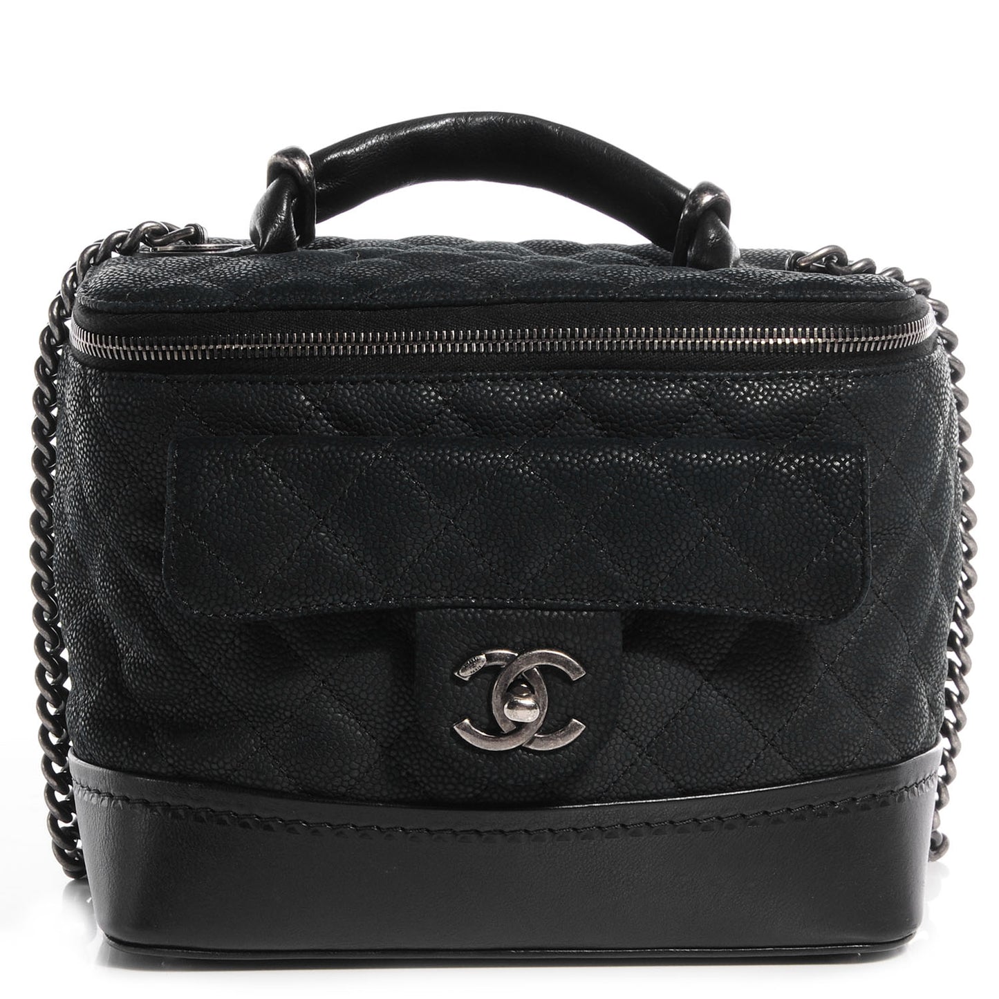 Iridescent Grained Calfskin Globe Trotter Vanity Case Black
