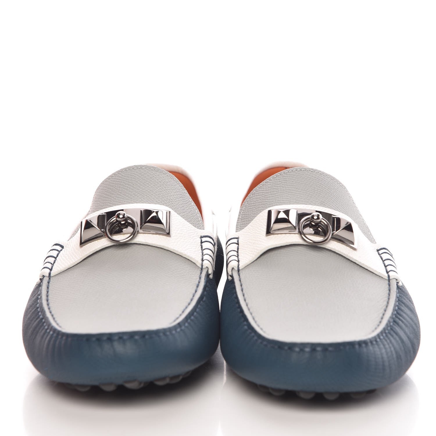 Hermes Epsom Mens Irving Driving Moccasin Loafers 43 Bleu Glacier Blanc Colvert 2 of 9