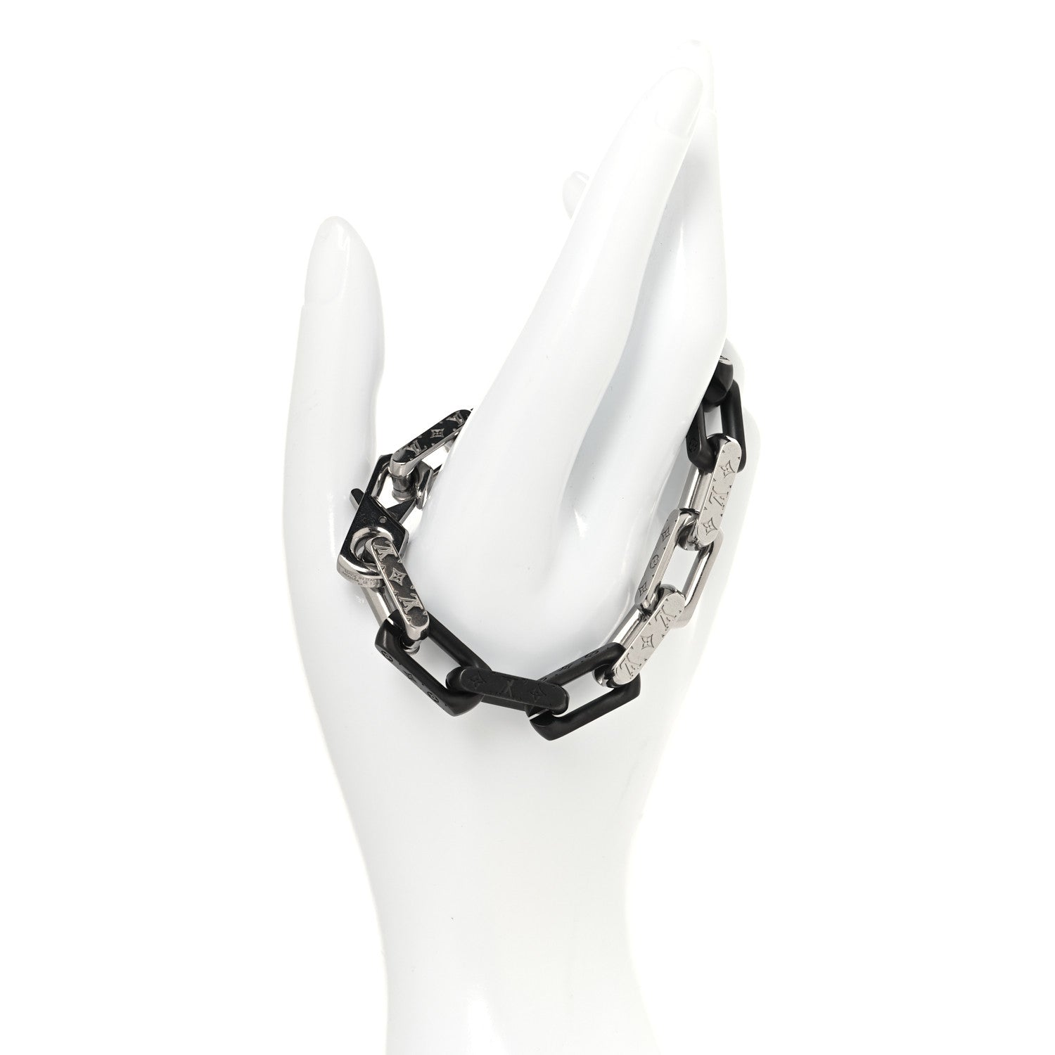 Louis Vuitton Metal Monogram Chain Bracelet Silver Black 1810039