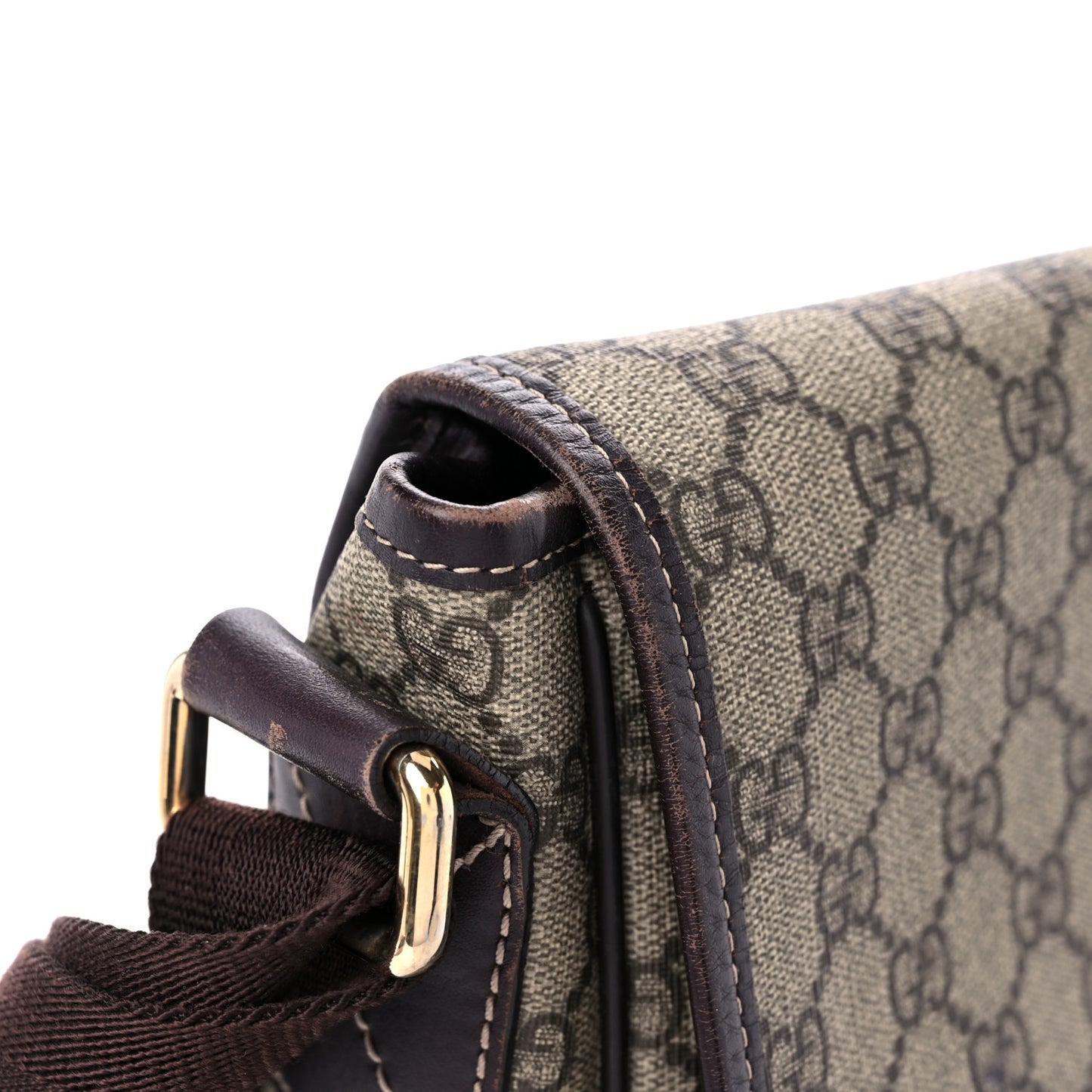 GG Plus Monogram Medium Double Buckle Flap Messenger Bag Beige Dark Brown