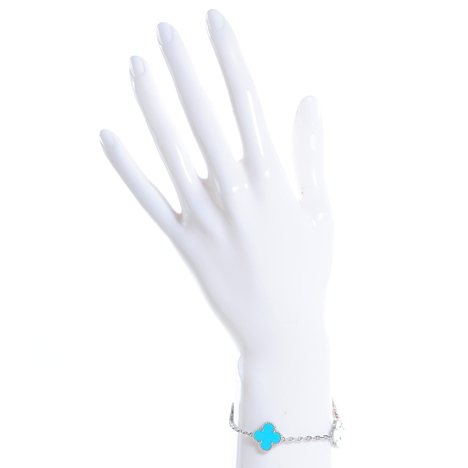Van Cleef & Arpels 18K White Gold Turquoise 5 Motifs Vintage Alhambra Bracelet 2 of 5
