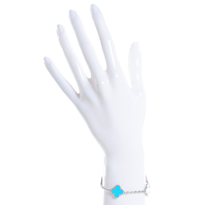 Van Cleef & Arpels 18K White Gold Turquoise 5 Motifs Vintage Alhambra Bracelet 2 of 5