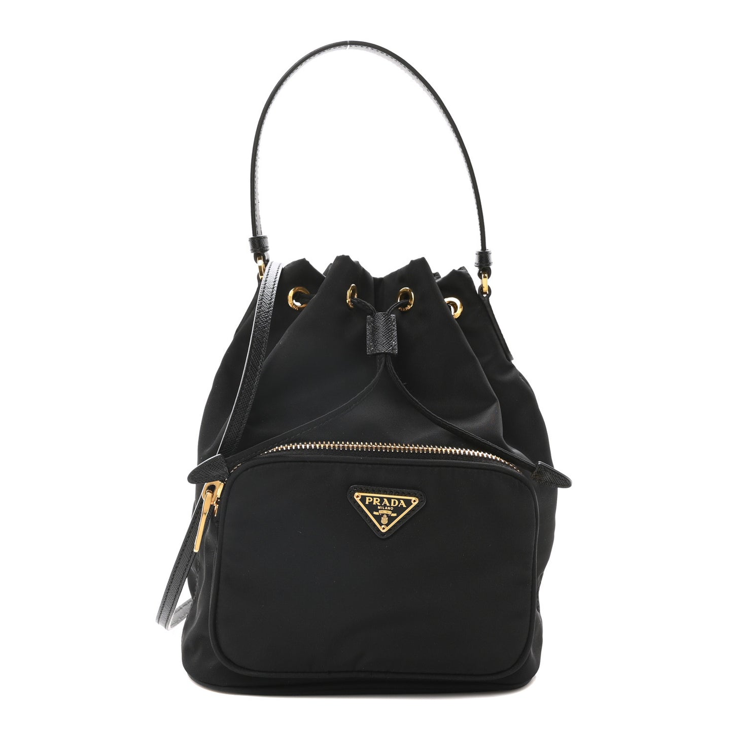 Saffiano Tessuto Nylon Mini Bucket Crossbody Bag Black