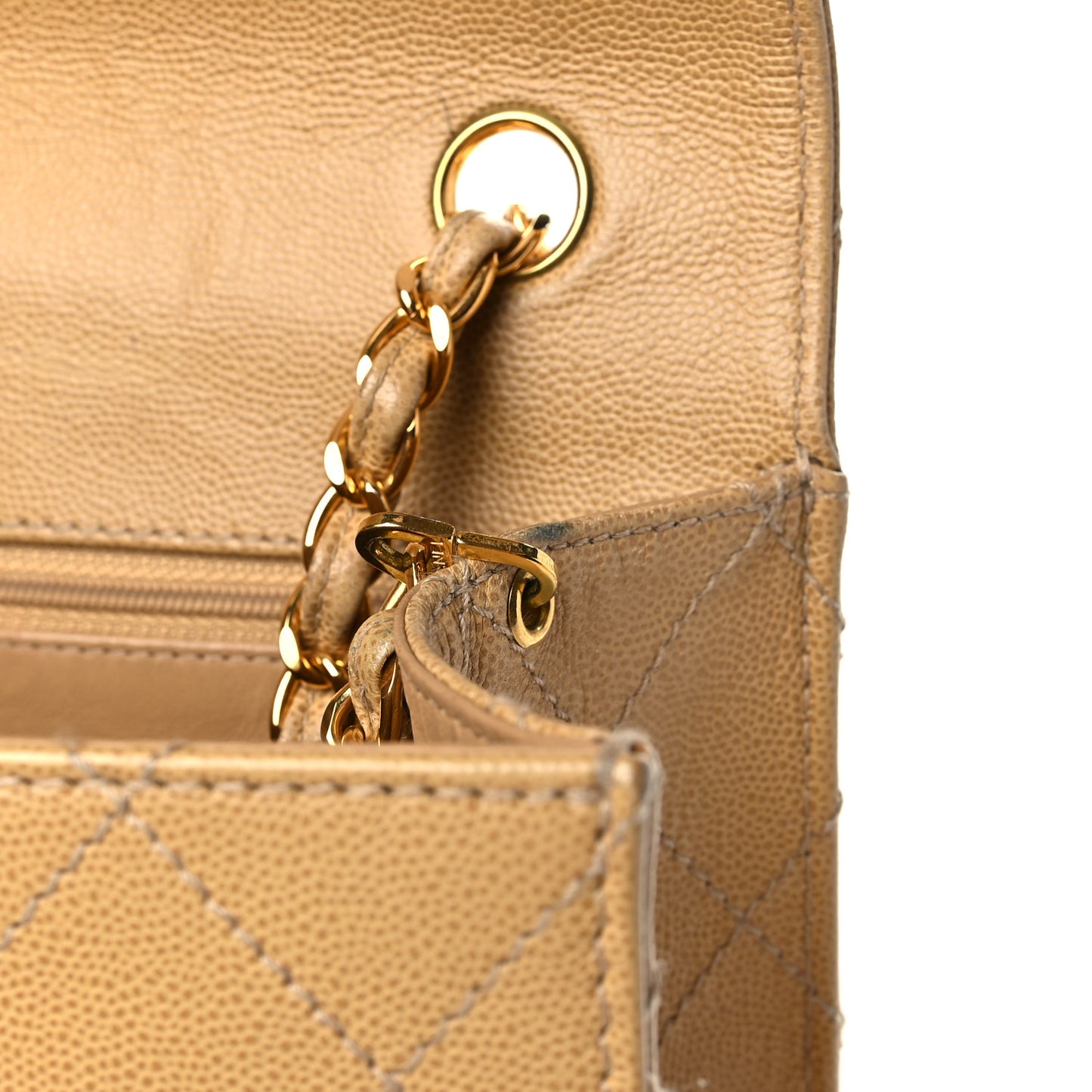 Caviar Stitched Jumbo Single Flap Beige