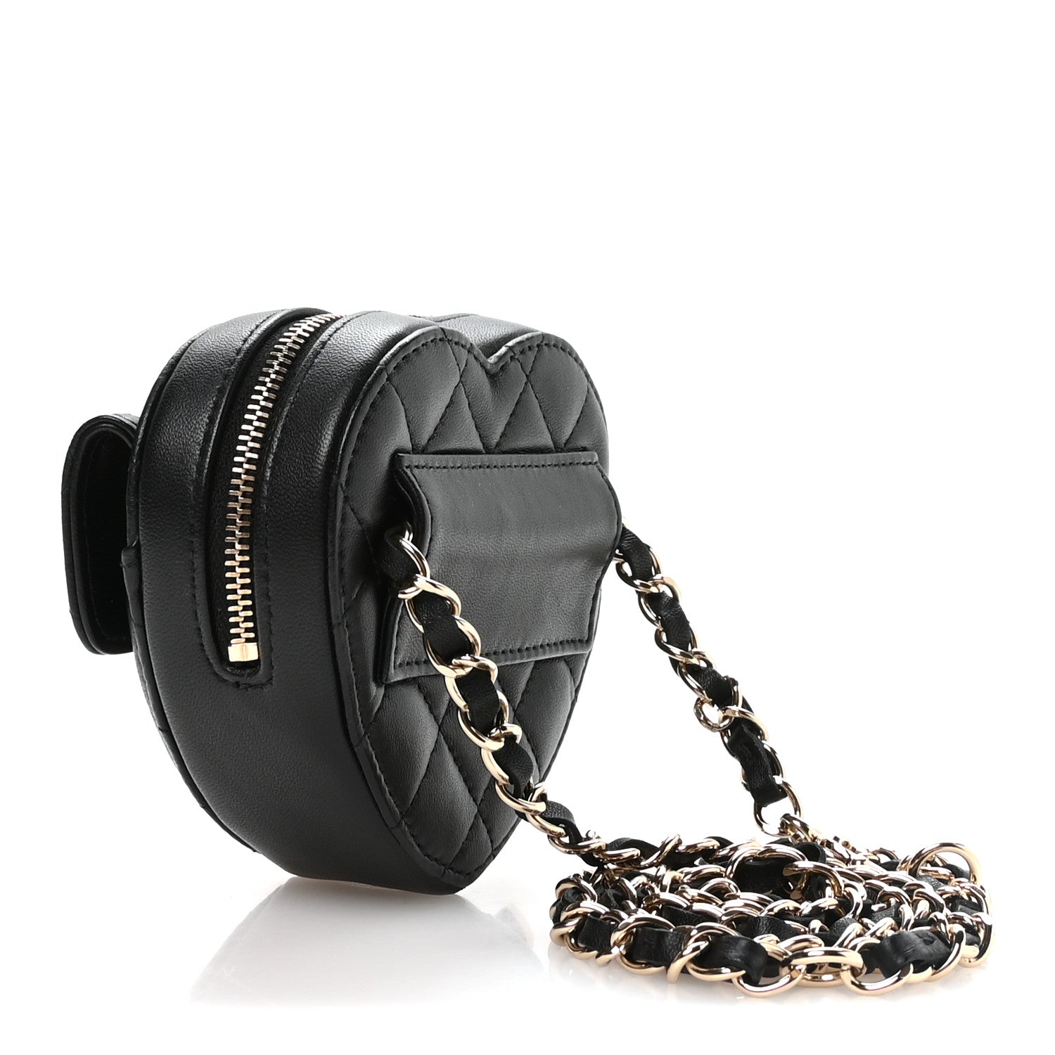 Chanel Lambskin Quilted CC In Love Heart Waist Belt Bag With Chain Black 3 of 10