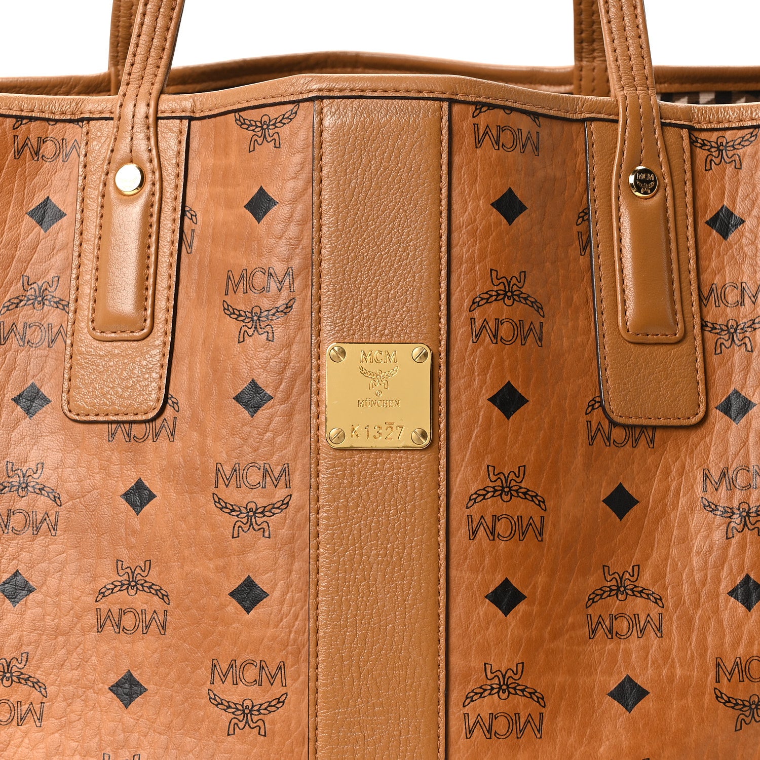 MCM Visetos Medium Liz Reversible Shopper Tote Cognac 7 of 15
